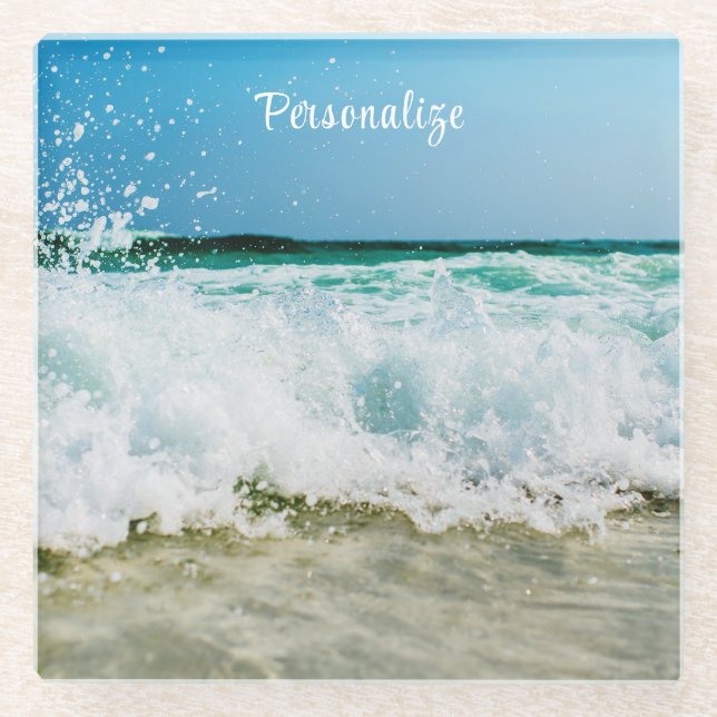 Ocean Sea Wave Home Decor Glass Coaster (Front)