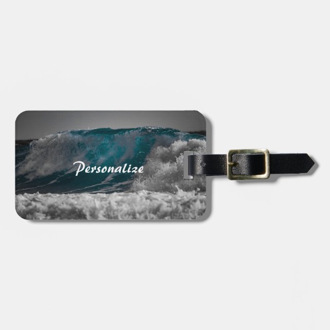 Ocean Sea Waves Personalise Travel Luggage Tag (Front Horizontal)
