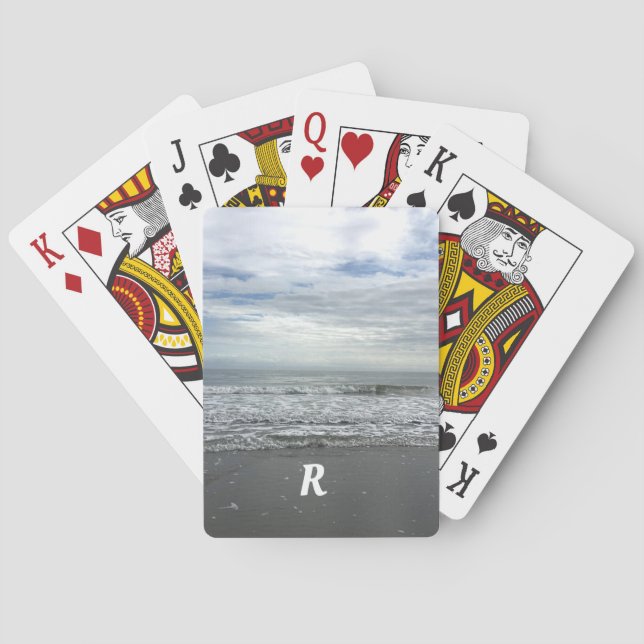 Ocean Sea Waves Water Beach Monogrammed Initial Playing Cards (Back)