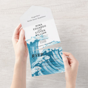 ocean sea waves wedding  all in one invitation