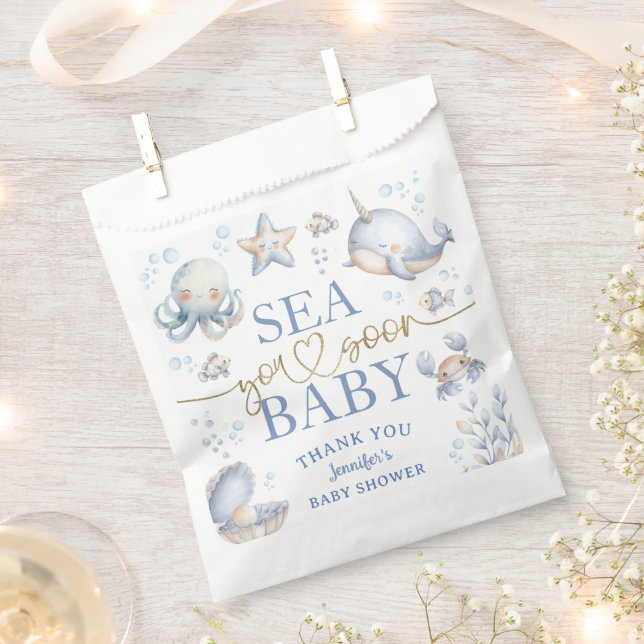 Ocean Sea You Soon Baby Shower Boy Blue  Favour Bags (Clipped)