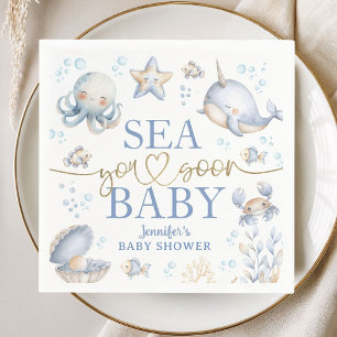 Ocean Sea You Soon Baby Shower Boy Blue Paper Napkin