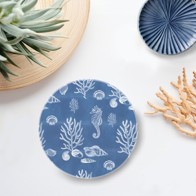 Ocean Seahorse in Blue & White Coaster (Creator Uploaded)