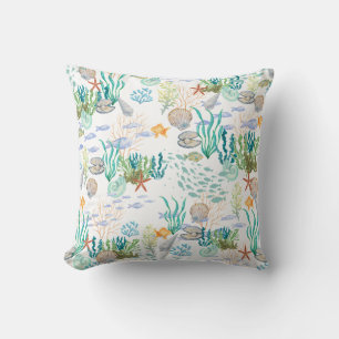 Ocean Sealife Seashells Starfish Fish Cushion