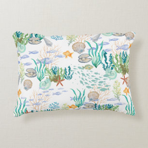 Ocean Sealife Seashells Starfish Fish Decorative Cushion