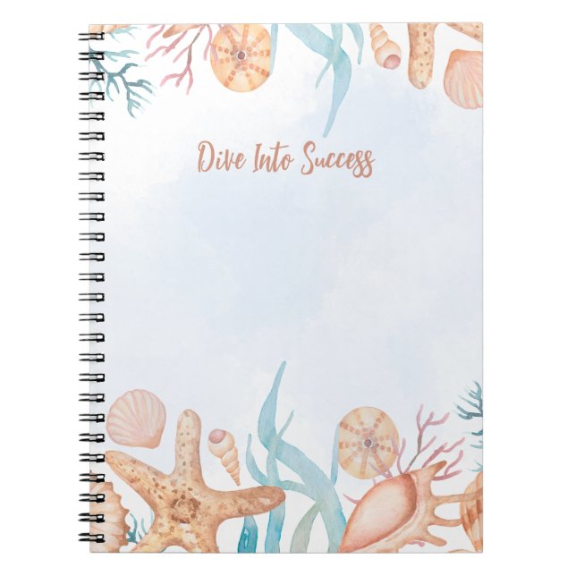 Ocean Seashell Dive Into Success Motivational Spir Notebook (Front)