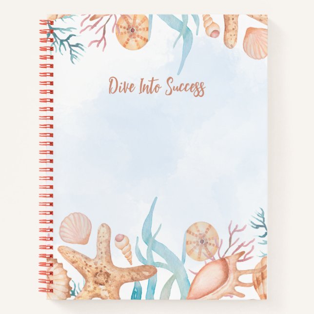 Ocean Seashell Dive Into Success Motivational Spir Notebook (Front)