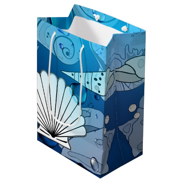 Ocean Seashells Beach Aqua Medium Gift Bag (Front Angled)
