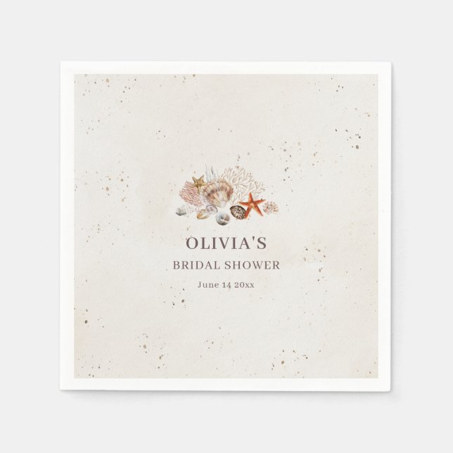 Ocean Seashells Beach Boho Coastal Bridal Shower Napkin (Front)