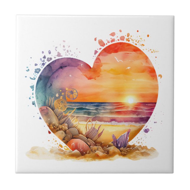 Ocean Seashells Beach Sunset Kitchen Bathroom  Tile (Front)