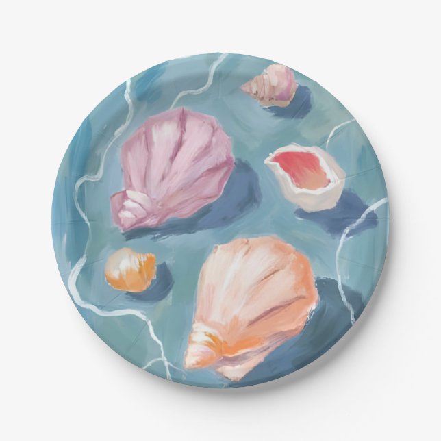 Ocean Seashells Watercolor Coastal Beach Sea Paper Plate (Front)