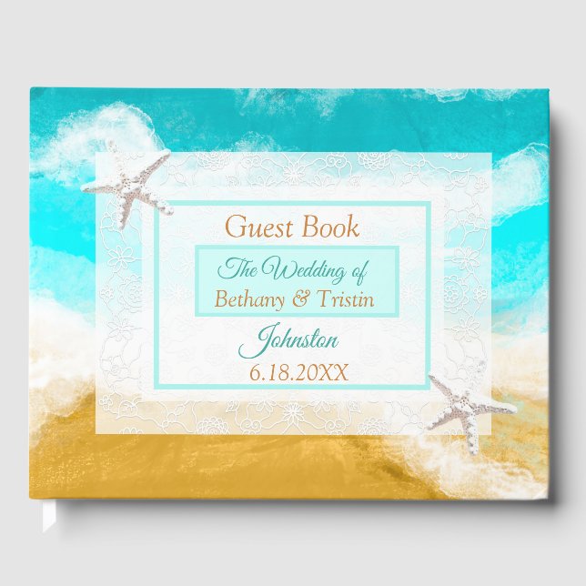 Ocean Seaside Coastal Starfish Wedding  Guest Book (Front)