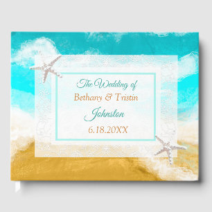 Ocean Seaside Coastal Starfish Wedding  Guest Book