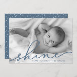Ocean | Shine Script Hanukkah Photo Holiday Card<br><div class="desc">Share holiday greetings with these chic Hanukkah photo cards featuring your favourite full bleed horizontal or landscape orientated photo. "Shine" appears as a slate blue text overlay in elegant hand lettered script typography. Personalise with your names and the year along the bottom. Cards reverse to matching smoky blue with a...</div>
