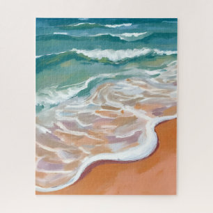 Ocean Shore   Aqua Blue Waves Beach Watercolor Jigsaw Puzzle