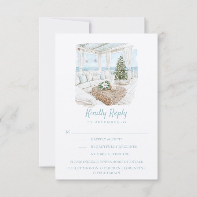 Ocean Shore | Beach | Kindly Reply | Meal Options RSVP Card (Front)