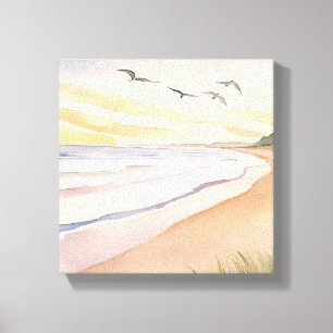 Ocean Shore Bright Airy Watercolor Canvas Print