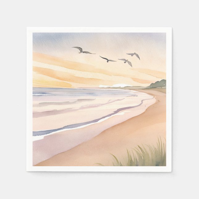 Ocean Shore | Bright Airy Watercolor Painting Napkin (Front)