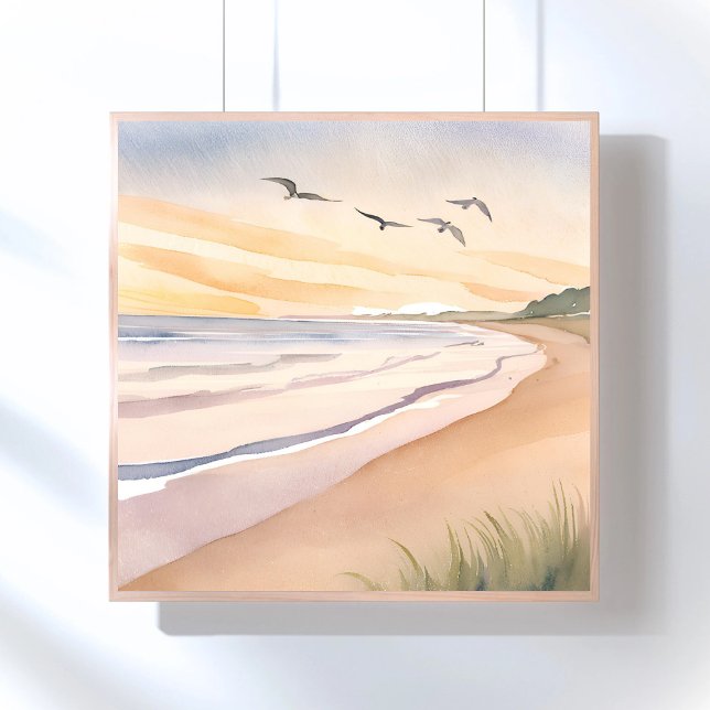 Ocean Shore | Bright Airy Watercolor Painting Poster (Creator Uploaded)