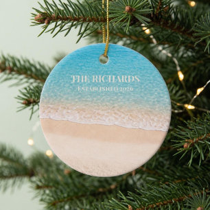 Ocean Shoreline Custom Name Ceramic Tree Decoration