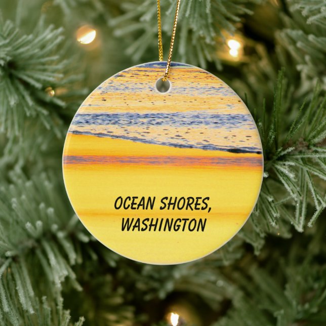 Ocean  Shores, WA, Beach Sunset Photo Ceramic Tree Decoration (Tree)