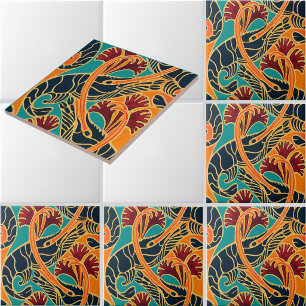 Ocean Shrimp And Seaweed Pattern Tile