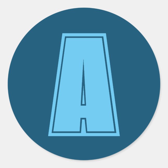 Ocean & Sky Blue Initial Monogram Calligraphy Chic Classic Round Sticker (Front)