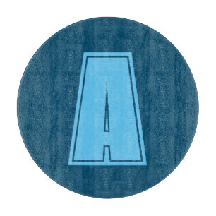 Ocean & Sky Blue Initial Monogram Calligraphy Chic Cutting Board