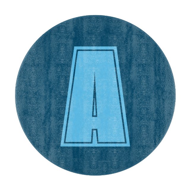 Ocean & Sky Blue Initial Monogram Calligraphy Chic Cutting Board (Front)