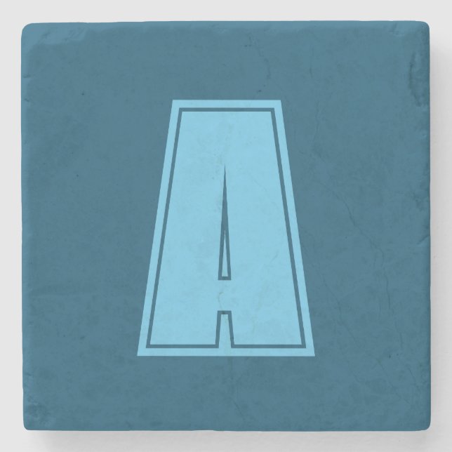 Ocean & Sky Blue Initial Monogram Calligraphy Chic Stone Coaster (Front)