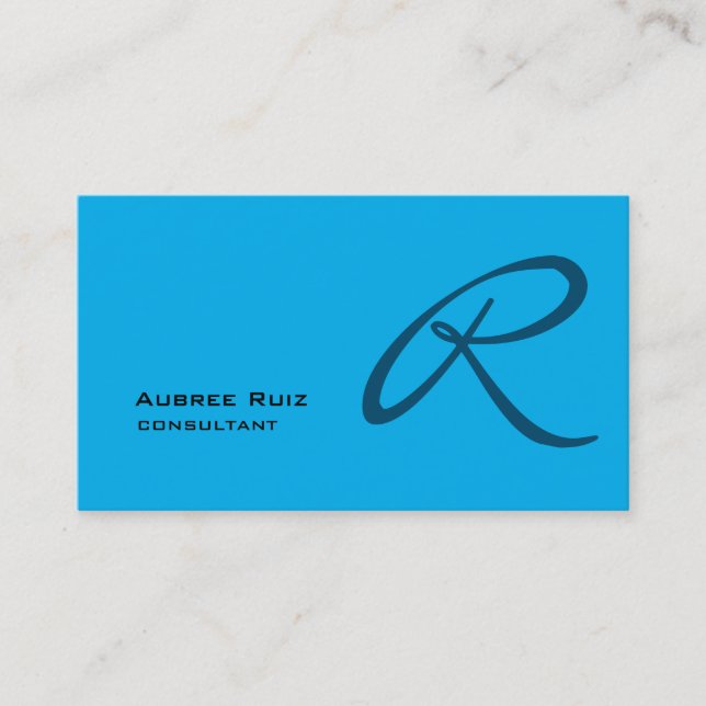Ocean Sky Blue Modern Plain Monogram Professional Business Card (Front)
