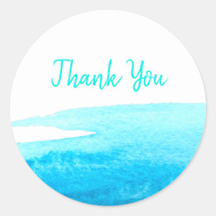 Ocean sky blue watercolor minimal classic round sticker