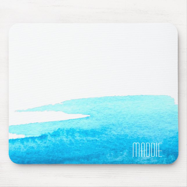 Ocean sky blue watercolor minimal mouse pad (Front)