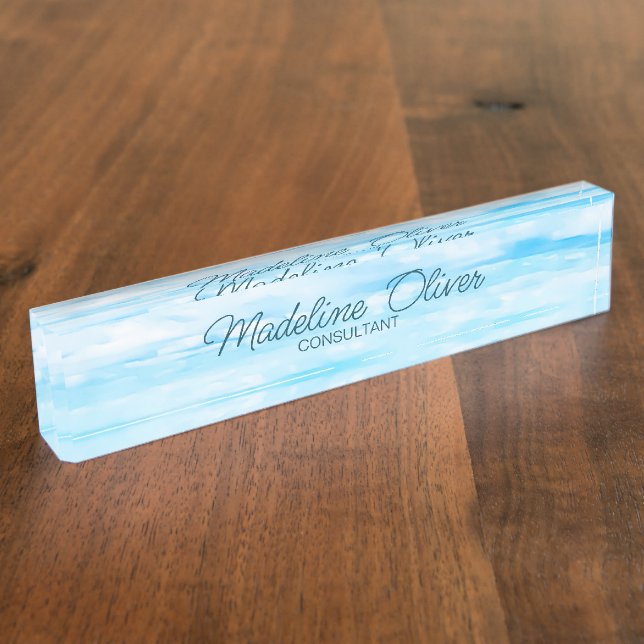 Ocean Sky Office Desk Travel Aqua Blue Modern  Nameplate (Side)