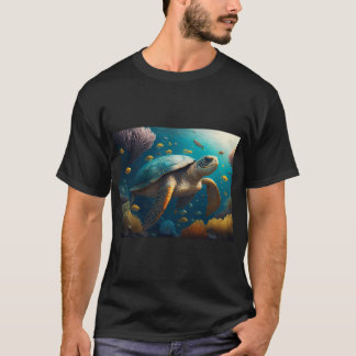 Ocean Solitude: A Turtle's Underwater Reverie T-Shirt