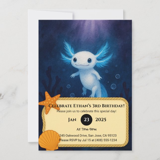 Ocean Spirit Axolotl Birthday  Invitation (Front)
