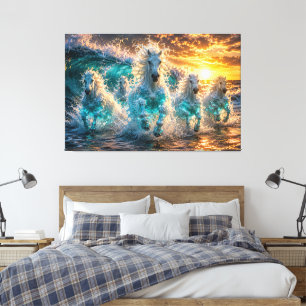 Ocean Spirit Horses Fantasy Sunset Canvas Print