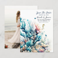 Ocean Splash Sea Coral Watercolor Save the Date