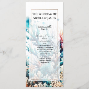 Ocean Splash Sea Coral Watercolor Wedding Program Programme