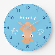Ocean Squid Custom Name Nursery Clock