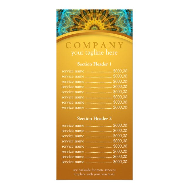Ocean Star mandala price list menu (Front)