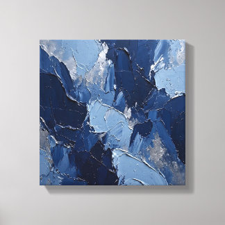 Ocean Storm Indigo Blue Waves Metallic Silver Wall Canvas Print