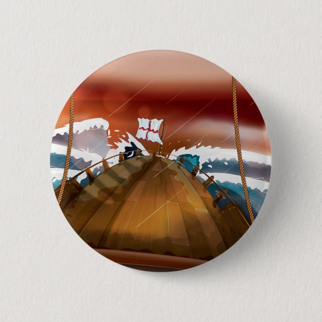 Ocean Storm Sail Ship 6 Cm Round Badge (Front)