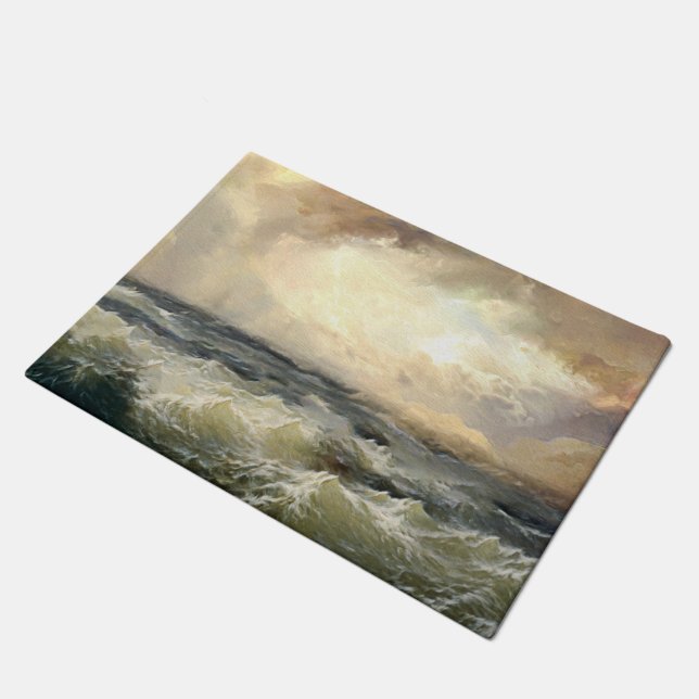 Ocean Storm Waves Fleece Blanket Doormat (Angled)