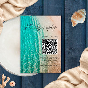 Ocean Summer Beach Destination Wedding Qr Code RSVP Card