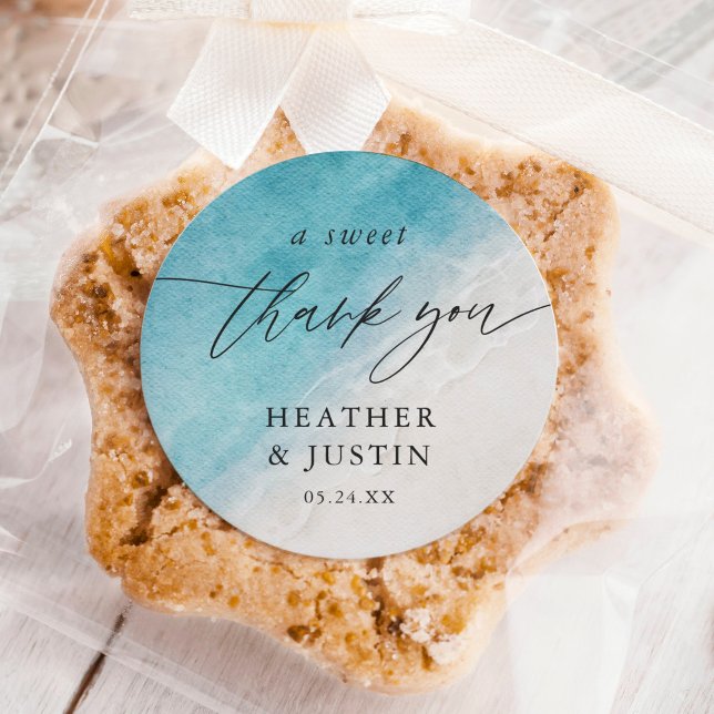  Ocean Summer Beach Sweet Thank You Favour Classic Round Sticker (Creator Uploaded)