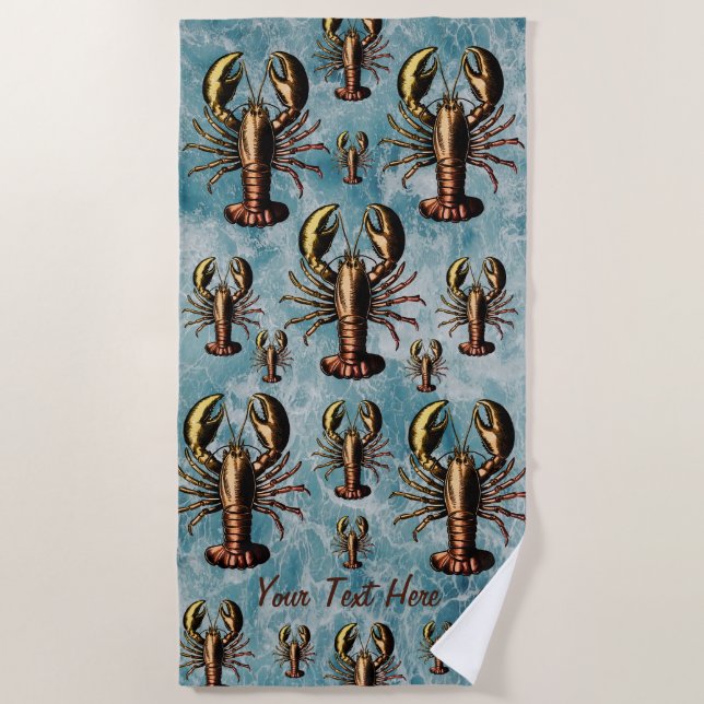 Ocean Summer Beach Waves vintage pattern Lobster   Towel (Front)