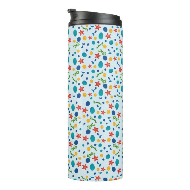 Ocean summer beach with starfish, shells thermal tumbler (Rotated Right)