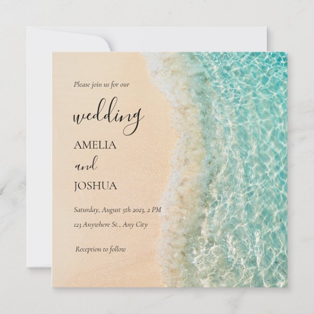 Ocean Summer Blue Beach White Sand Wedding Party Invitation (Front)