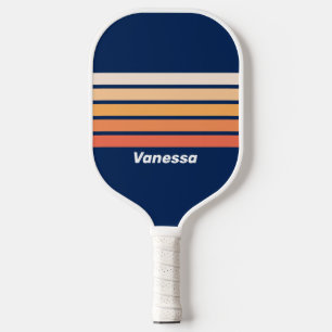 Ocean Sun Fall Across Striping with Name Pickleball Paddle